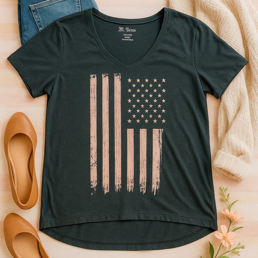 Women's Black Graphic V-Neck Tee